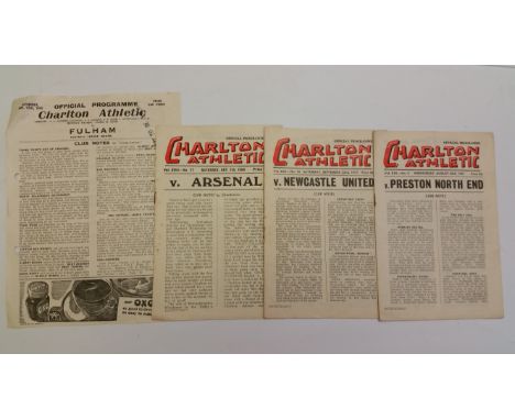 FOOTBALL, Charlton Athletic home programmes, 1945-53, inc. Fulham, Arsenal (2), Newcastle, Tottenham, Huddersfield Town etc.,