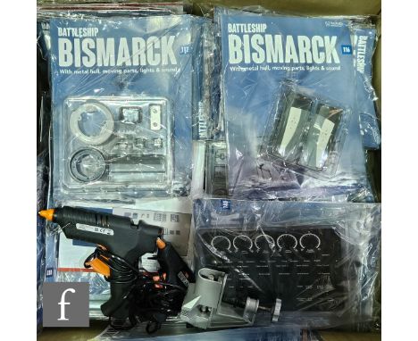 A collection of Hachette Battleship Bismarck partwork magazines with all pieces, to build a 1:200 scale model, contained in t