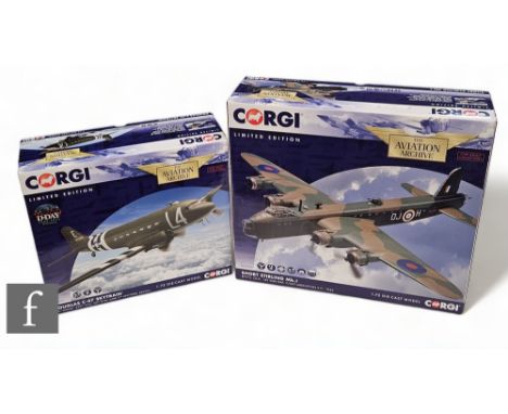 Two Corgi Aviation Archive diecast model aircraft, AA39502 Short Stirling Mk1 and AA38207 Douglas C-47 Skytrain, boxed. (2)