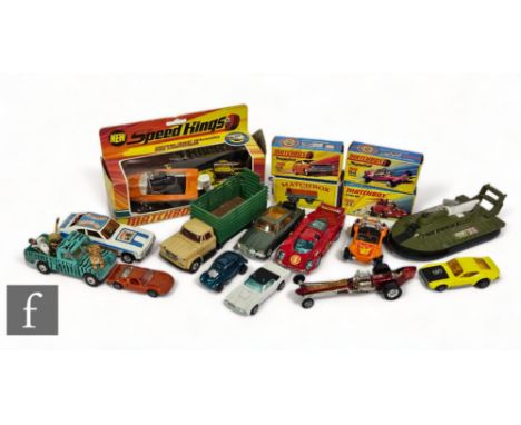 A collection of assorted diecast models, to include three boxed Matchbox Superfast, 11 Flying Bug, 64 Slingshot and 54 Capri,