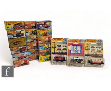 A collection of Matchbox 75 series diecast models, to include 13 Snorkel Fire Engine, 15 Fork Lift Truck, 17 The Londoner, 24