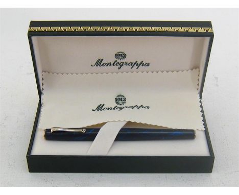 Montegrappa, a silver and blue marbled resin ballpoint pen, signed on the cap band, with Montegrappa cartridge (needs replace