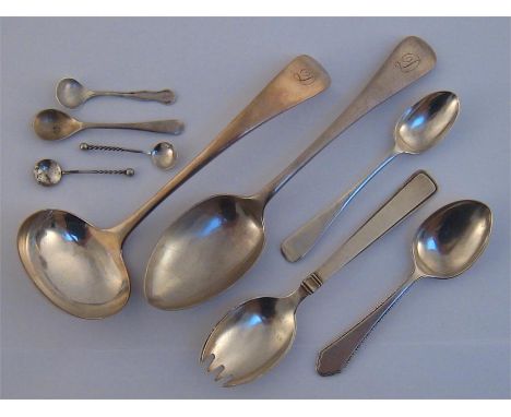 Assorted silver spoons, comprising a sauce ladle, Sheffield, 1920, a dessert spoon, Sheffield 1920, a teaspoon, Sheffield, 19