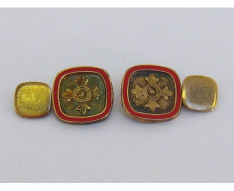 A pair of silver gilt and enamel ‘Order of the British Empire’ cuff links by Toye, Keening and Spencer, marked Birmingham 199