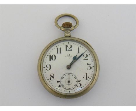 Omega, an early 20th century nickel open faced pocket watch, circa 1915, the four-piece case signed to case back and numbered