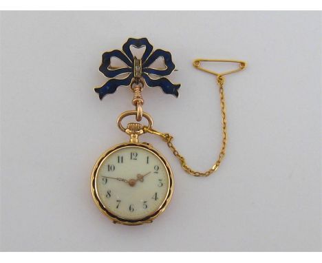 A late 19th century Swiss 14 carat gold, diamond and enamel fob watch, circa 1890, the four-piece case finely enamelled and p