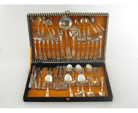 A modern silver-plated Kings pattern part canteen comprising:- 12 each of table forks, teaspoons, table spoons, table knives,