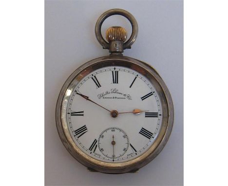 An early 20th century Swiss silver open faced pocket watch, the white enamel dial signed ‘Schultis Schwar & Co, London & Pret