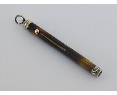 A Victorian silver-mounted porcupine quill propelling pencil with suspension loop to top, inscribed around top “S. MORDAN & C