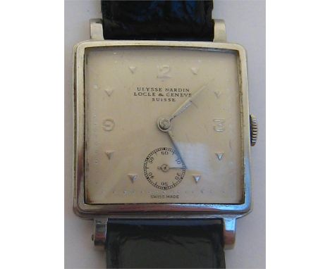 Ulysee Nardin,  a stainless steel manual wind wristwatch, no.631239, the signed square cream enamel dial with applied silver 