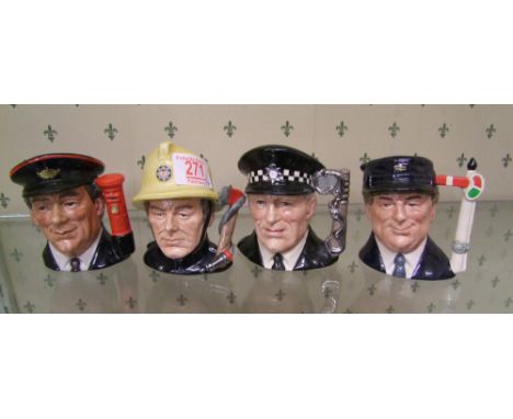 Royal Doulton small jugs from the Journey through Britain series to include: The Engine Driver D6823, Fireman D6839, Postman 