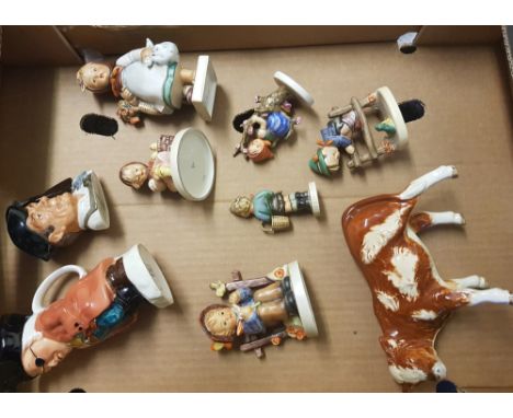 A collection of Goebel figures: gloss cow figure and 6 matt child figures, together with a Burlington Capt Hook toby jug and 