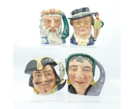 Royal Doulton Small Character Jugs: The Fortune Teller, Capt Henry Morgan, Neptune &amp; Mr Pick Wick(4) 