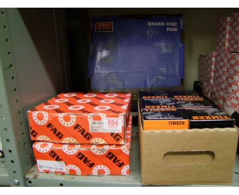 Pair of PPF brake pads: together with pair of Fag bearings and 20 x Timken tapered roller bearings. 