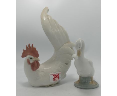 Lladro Large Cockerel Figure together with Nao Goose Figure: height of tallest 23cm(2) 