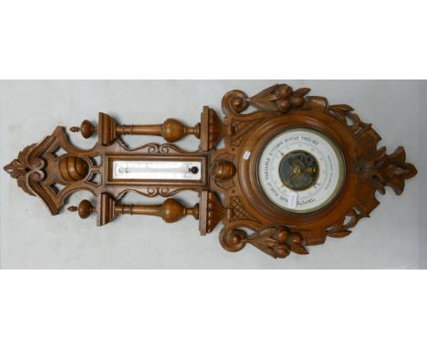 Carved wooden wall aneroid barometer : 