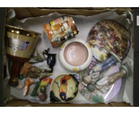 A mixed collection of ceramics to include: Lladro Nao figures, Poole bowl, Lancaster tankard, Wade bell etc ( 1 tray) 