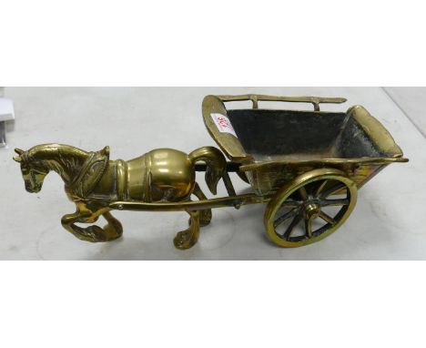Large brass horse and cart planter: length 44cm 