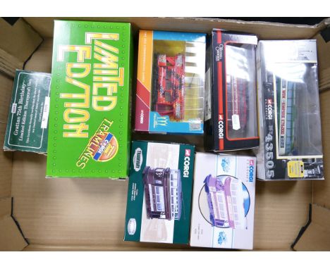 A collection of Boxed Corgi and similar Tram and ommibus model vehicles: 