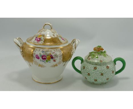 Cauldon China Gilt &amp; Floral Decorated Handled Pot: together with smaller Crown Staffordshire similar item(2) 