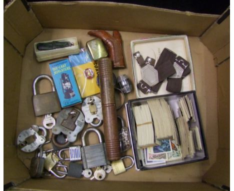 A collection of items to include; Vintage padlocks and keys, cigarette &amp; tea cards, trinket boxes Etc 