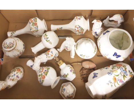 A good collection of Aynsley Cottage Garden pattern items: vases, temple jar, trinket boxes etc (1 tray). 