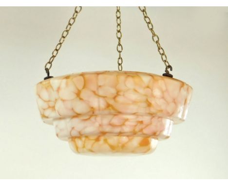 LAMPBOWL. An orange/white marbled glass bowl lamp shade.Condition: No damage, but hanging hooks rusty.SHIPPING IS NOT AVAILAB