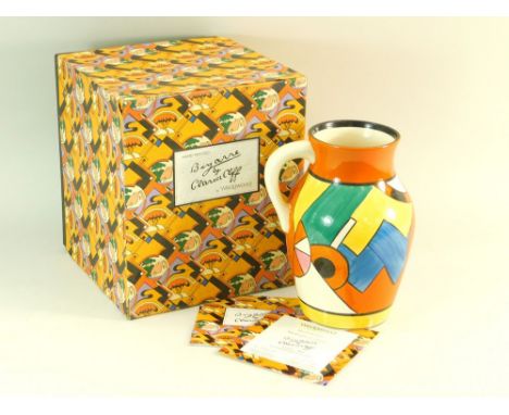 CLARICE CLIFF CENTENARY. Collectors Club hand-painted limited edition Wedgwood: Blue W pitcher vase with box & certificate. H