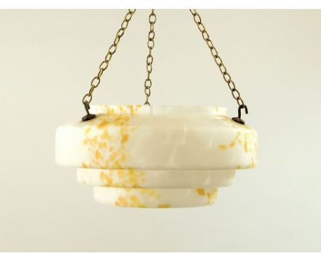 LAMPBOWL. An orange & white. marbled glass bowl lamp shade.Condition: No damage. Requires hanging chains.SHIPPING IS NOT AVAI