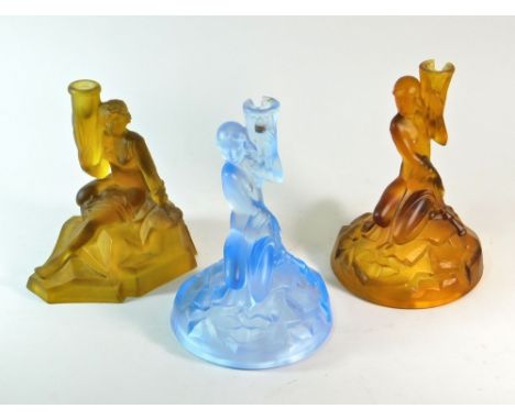 WALTHER LAMP BASES. Three Walther glass figure table lamp bases. Height 21cm.Condition: No damage, except for slight bruise t