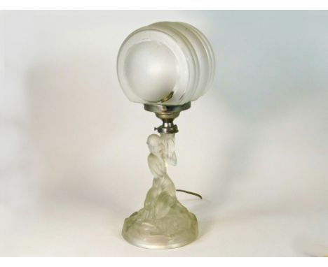 WALTHER TABLE LAMP.A Walther satin finish glass table lamp with associated shade. Height 42cm. Condition: No damage. Requires