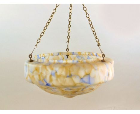 LAMPBOWL. An orange/blue/white marbled glass bowl lamp shade.Condition: No damage.SHIPPING IS NOT AVAILABLE FOR THIS LOT due 