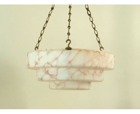 LAMPBOWL. A pink/white marbled glass bowl lamp shade.Condition: No damage, but hanging hooks rusty. No hanging chains.SHIPPIN