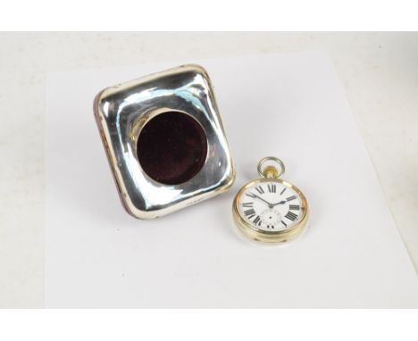 A large silver plated cased crown wind pocket watch, the circular white enamel dial set with Roman numerals and subsidiary se