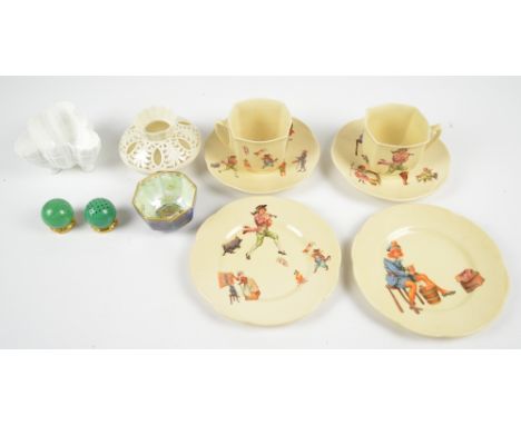 A pair of Royal Worcester spherical salt and pepper pots, a small Wedgwood lustre with gilt Chinese decoration, a Royal Worce