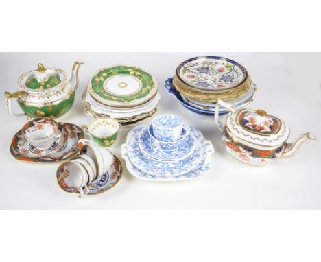 A large quantity of 19th century ceramics to include gilt decorated sandwich plates, a New Hall painted and decorated tea pot