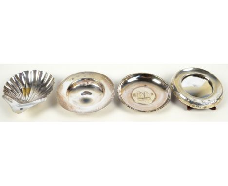 ATKIN BROTHERS; a Victorian hallmarked silver scallop shaped pin dish, Sheffield 1897, a hallmarked silver small alms dish, W