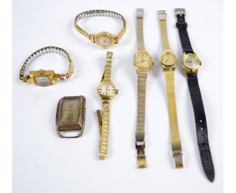 A group of six various stainless steel gilt lady's wristwatches including Pulsar, Oris and Timex, also a 1930s gentleman's Be