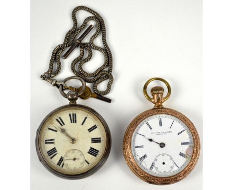 NEW YORK STANDARD WATCH CO; an early 20th century gold plated open face crown wind pocket watch, the circular enamel dial set