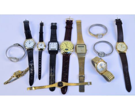 A collection of various wristwatches including a 9ct yellow gold cased manual wind Avia lady's wristwatch, also Rotary, Casio