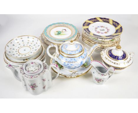 A quantity of 19th and 20th century ceramics to include a New Hall tea pot and milk jug with painted floral decorations, a qu