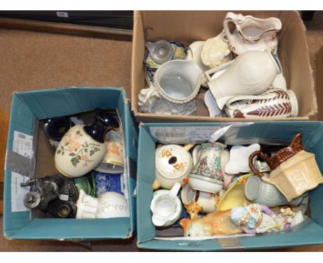 A mixed quantity of ceramics to include a Dudson relief decorated lidded jug, a Beech & Hancock "Pekin" jug, etc.