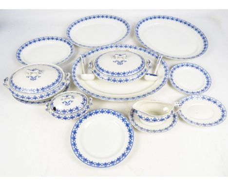 A Losol Ware dinner service with blue and white pattern, comprising 12 large plates, 12 medium plates, 12 side plates, a grav