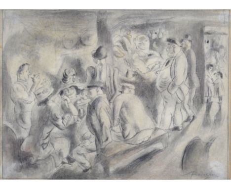 LARCIN; ink and pencil sketch, figures in interior scene, signed, 15.5 x 21cm, framed and glazed. (D) CONDITION REPORT: This 