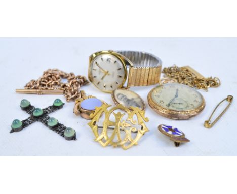 ELGIN; a gentleman's gold plated cased open face crown wind pocket watch, the movement engraved "Elgin Natl Watch Co USA, 15 