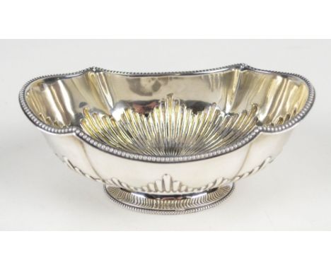 FENTON BROTHERS; a Victorian hallmarked silver footed lobed oval dish with part gadrooned decoration and beaded rim, Sheffiel