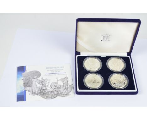 A cased Britannia Design £1 Silver Bullion Four-Coin set, with certificate of authenticity.