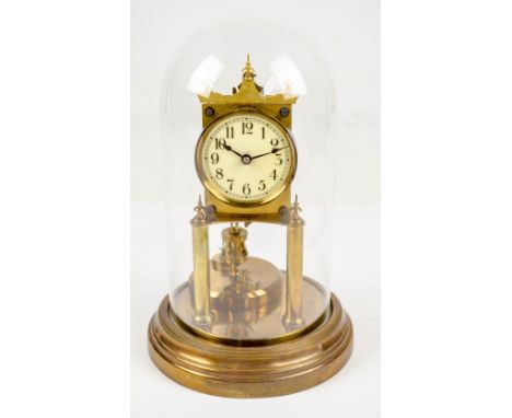 GUSTAV BECKER; a brass anniversary clock on circular stepped base, with glass dome, stamped with maker's mark to the back, No