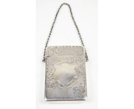 JOSEPH GLOSTER LTD; an Edward VII hallmarked silver rectangular card case with overall engine turned decoration and foliate s
