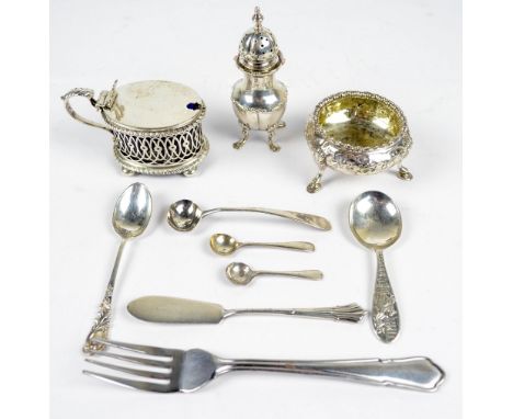 WILLIAM HUTTON & SONS LTD; a Victorian hallmarked silver mustard pot of oval form with pierced sides, raised on four bun feet